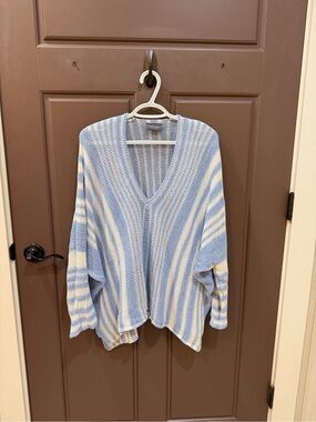 Wooden Ships M/L Light Blue & White Striped V-Neck Women’s Sweater